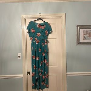 Teal-green floral high-low dress